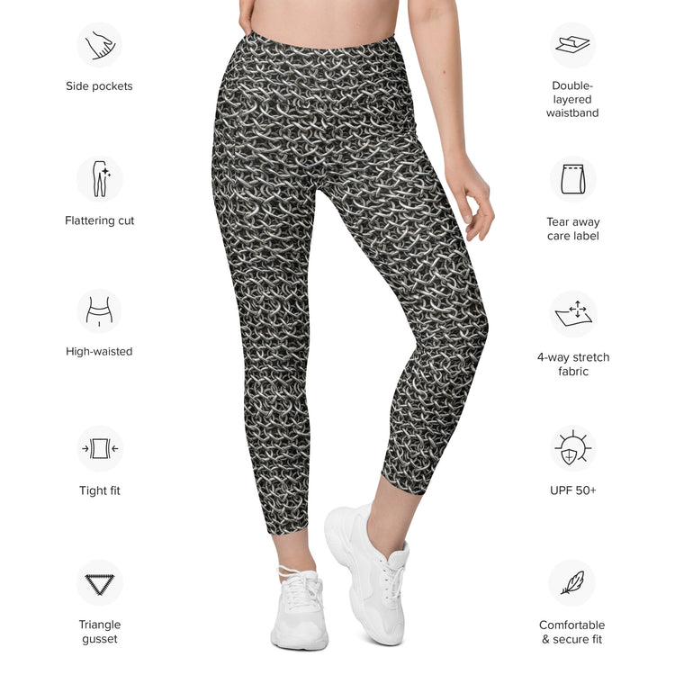 Chainmail All-Over Print Recycled Leggings with Pockets - Fandom-Made