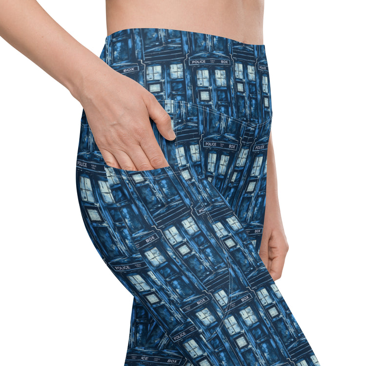 Tardis All-Over Print Leggings with Pockets - Fandom-Made