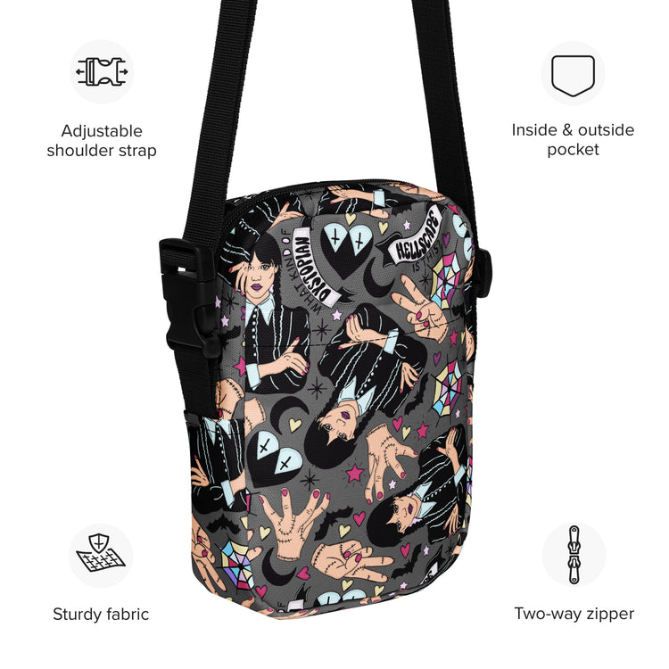 Wednesday Addams All-Over Print Crossbody Bag - Fandom-Made