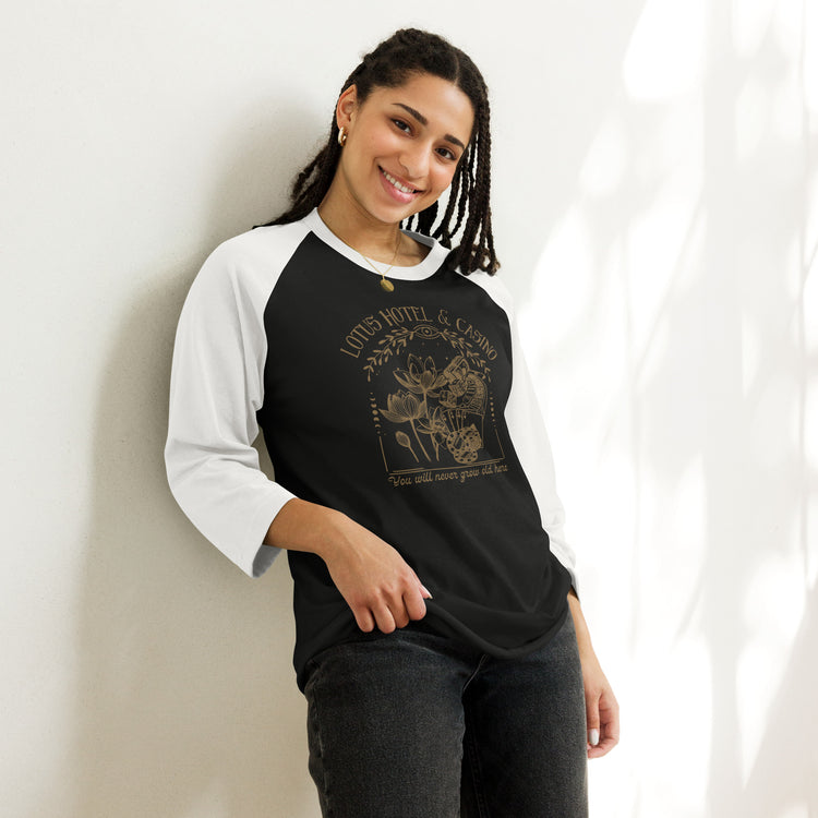Lotus Hotel & Casino Unisex 3/4 Sleeve Raglan Shirt - Fandom-Made