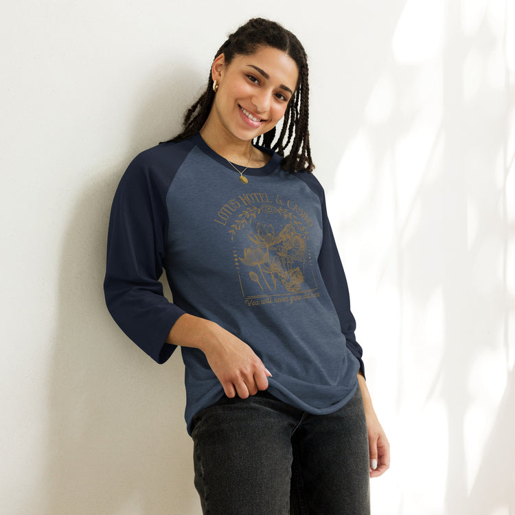 Lotus Hotel & Casino Unisex 3/4 Sleeve Raglan Shirt - Fandom-Made