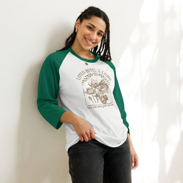 Lotus Hotel & Casino Unisex 3/4 Sleeve Raglan Shirt - Fandom-Made