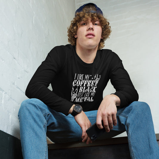 I Like My Coffee Black Unisex Long Sleeve Tee - Fandom-Made