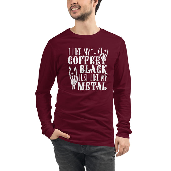 I Like My Coffee Black Unisex Long Sleeve Tee - Fandom-Made