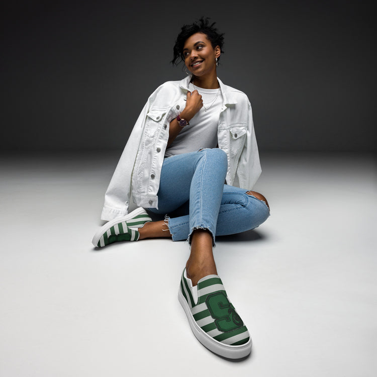 Slytherin G Embroidery Design Women's Slip-On Canvas Shoes - Fandom-Made