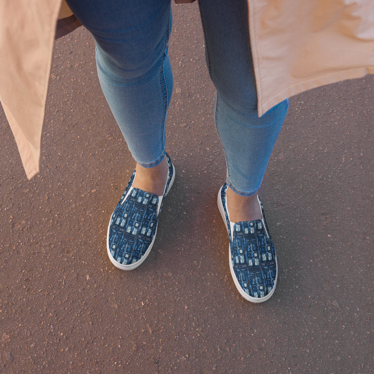 Tardis All-Over Print Women's Slip-On Canvas Shoes - Fandom-Made