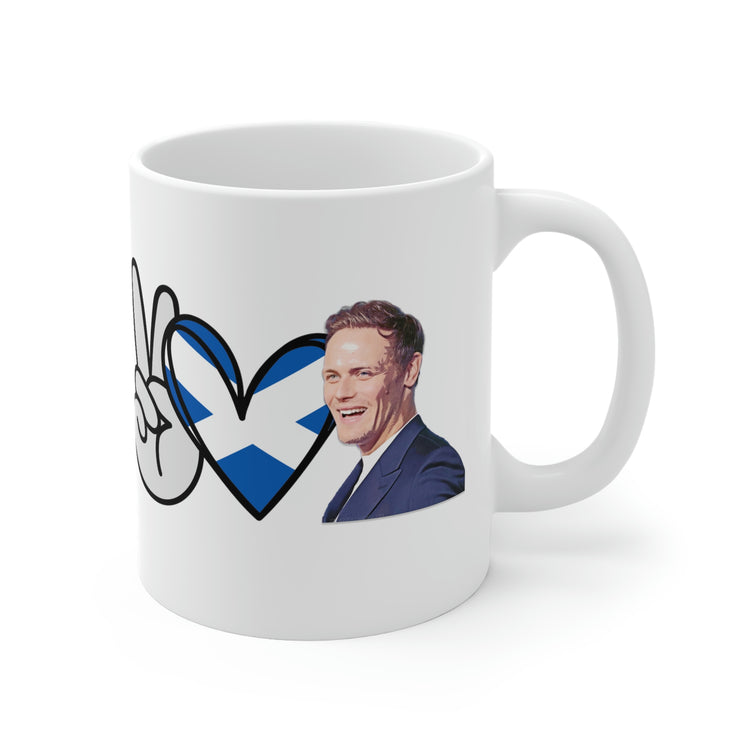 Peace, Love, Sam Heughan Mugs - Fandom-Made