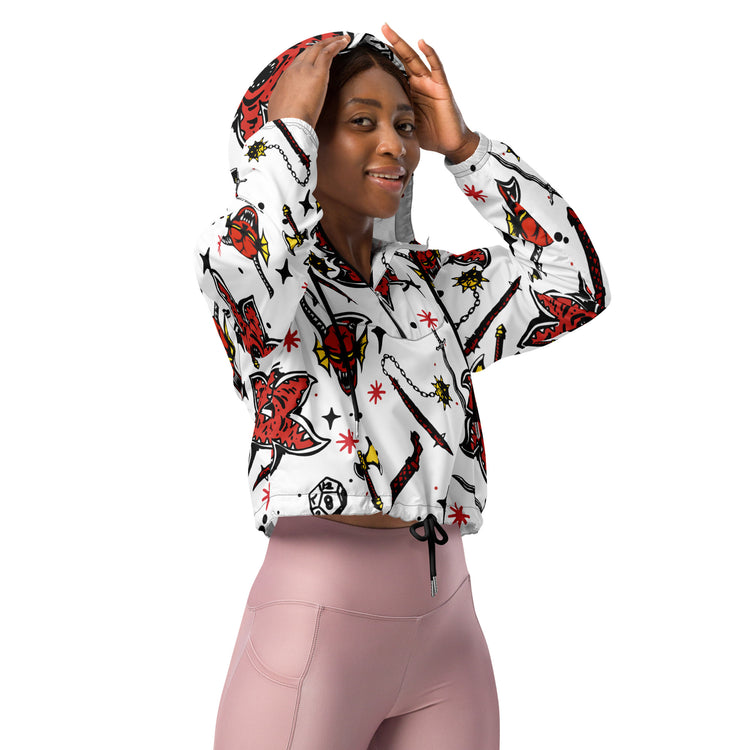 Stranger Things Hellfire Icons Women’s cropped windbreaker - Fandom-Made