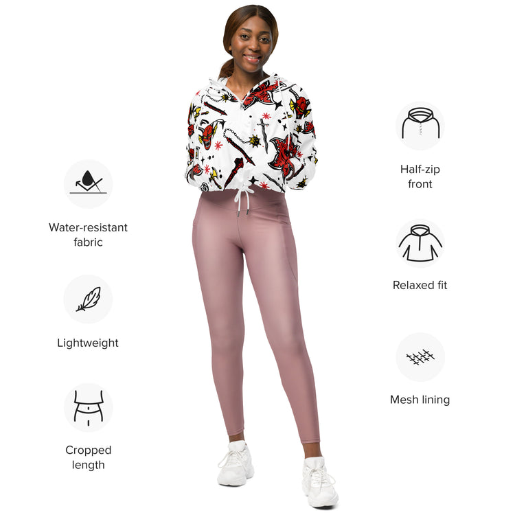 Stranger Things Hellfire Icons Women’s cropped windbreaker - Fandom-Made