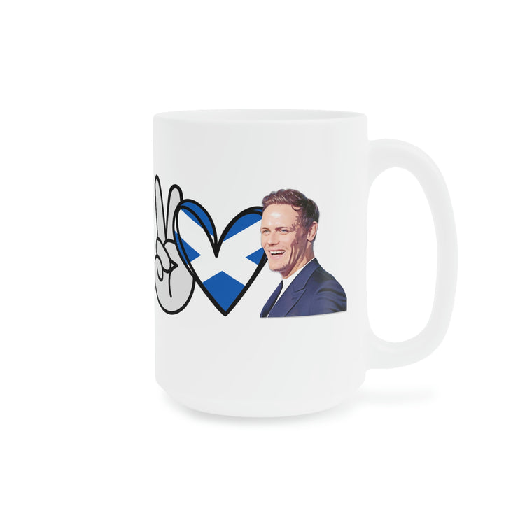 Peace, Love, Sam Heughan Mugs - Fandom-Made