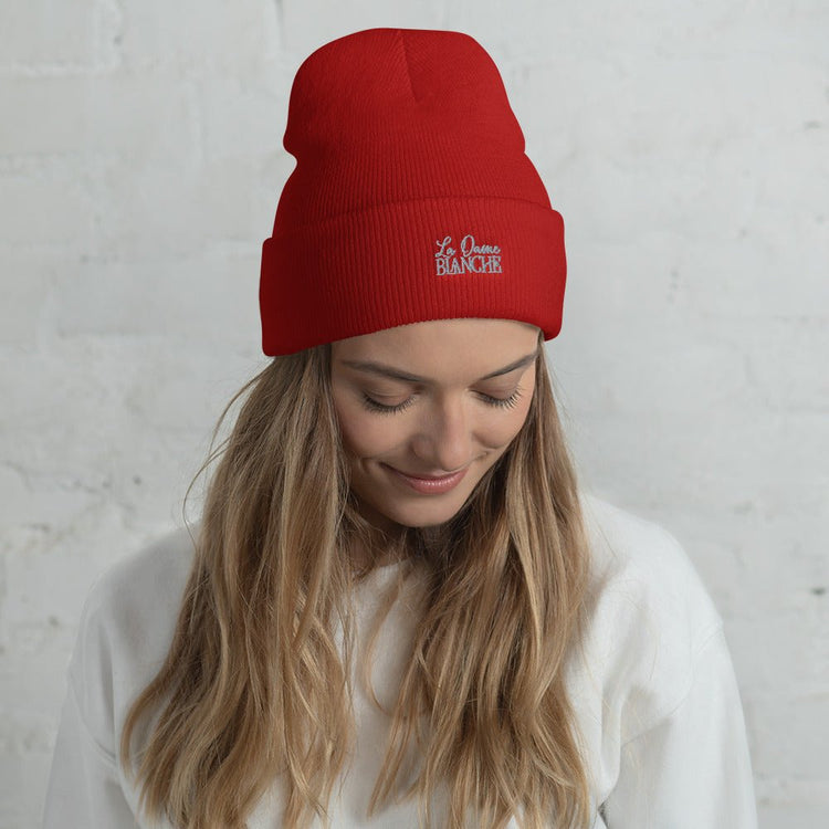 Outlander Inspired Embroidered Cuffed Beanie - La Dame Blanche - Fandom-Made