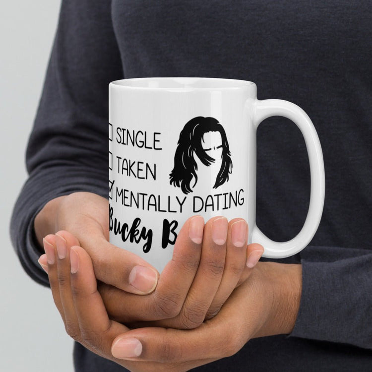 Superheroes Inspired Double Sided White glossy mug - Mentally Dating Bucky Barnes - Fandom-Made