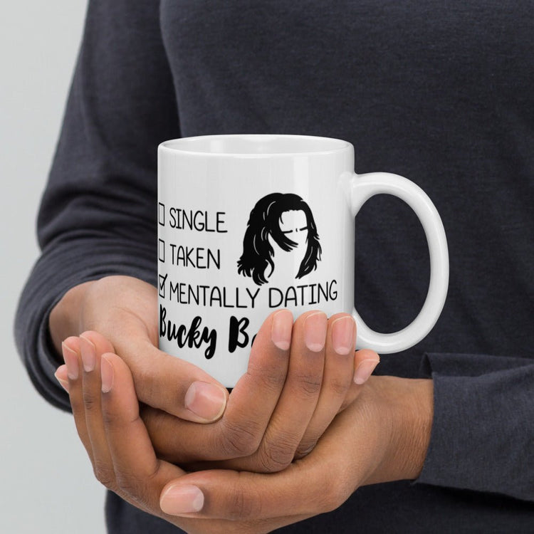 Superheroes Inspired Double Sided White glossy mug - Mentally Dating Bucky Barnes - Fandom-Made