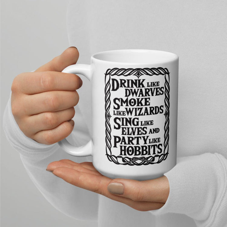 Tolkien Inspired Double Sided White glossy mug - Drink Like Dwarves - Fandom-Made