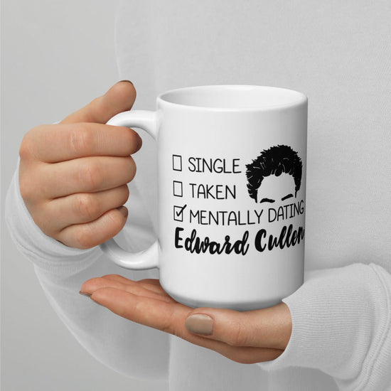 Twilight Inspired Double Sided White glossy mug - Mentally Dating Edward - Fandom-Made