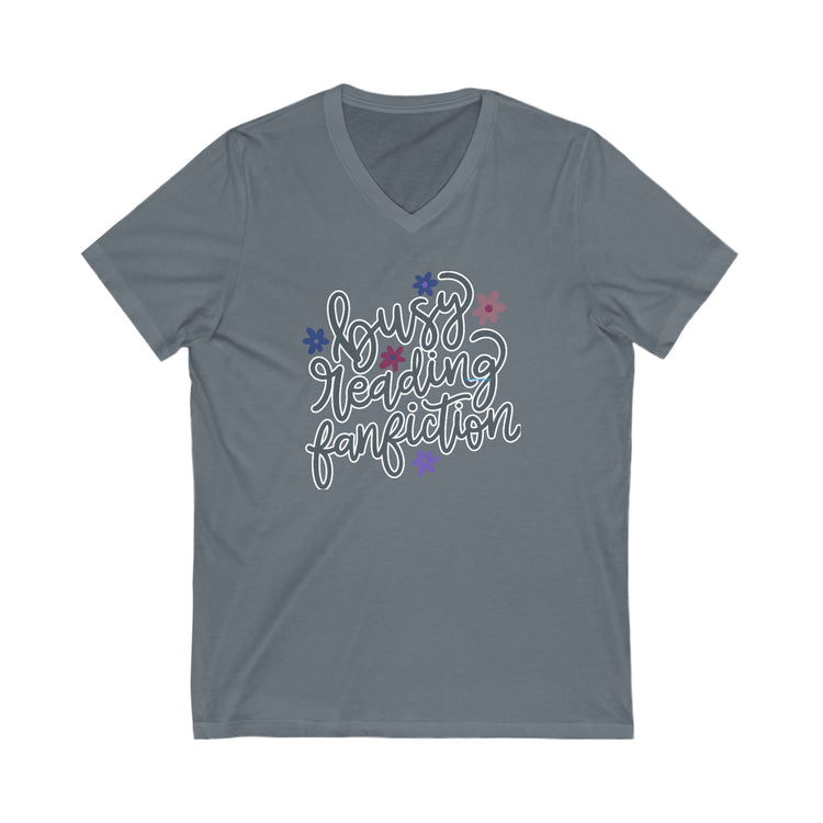 Busy Reading Fan Fiction V-Neck Tee - Fandom-Made