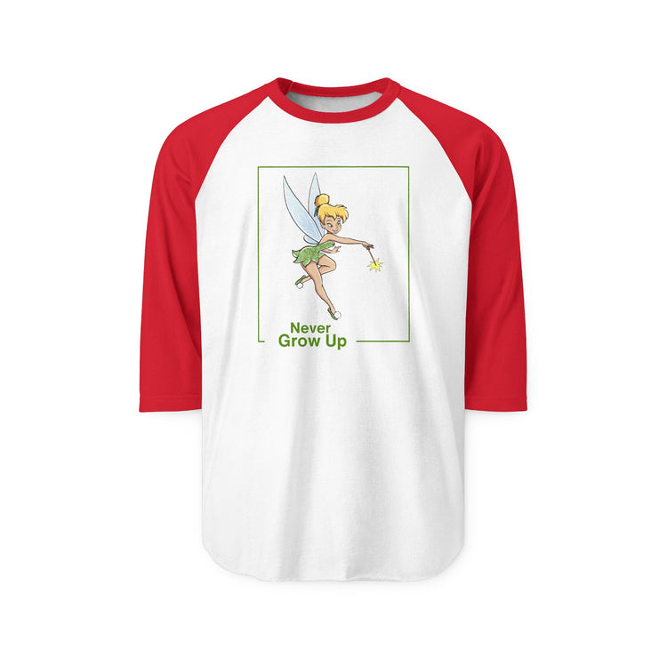 Never Grow Up 3/4 Raglan Shirt - Fandom-Made