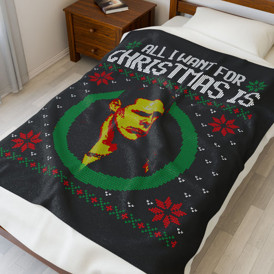All I Want For Christmas Is a British Rockstar Velveteen Plush Blanket