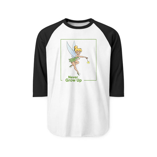 Never Grow Up 3/4 Raglan Shirt - Fandom-Made