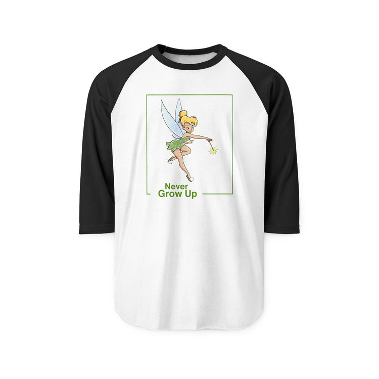 Never Grow Up 3/4 Raglan Shirt - Fandom-Made