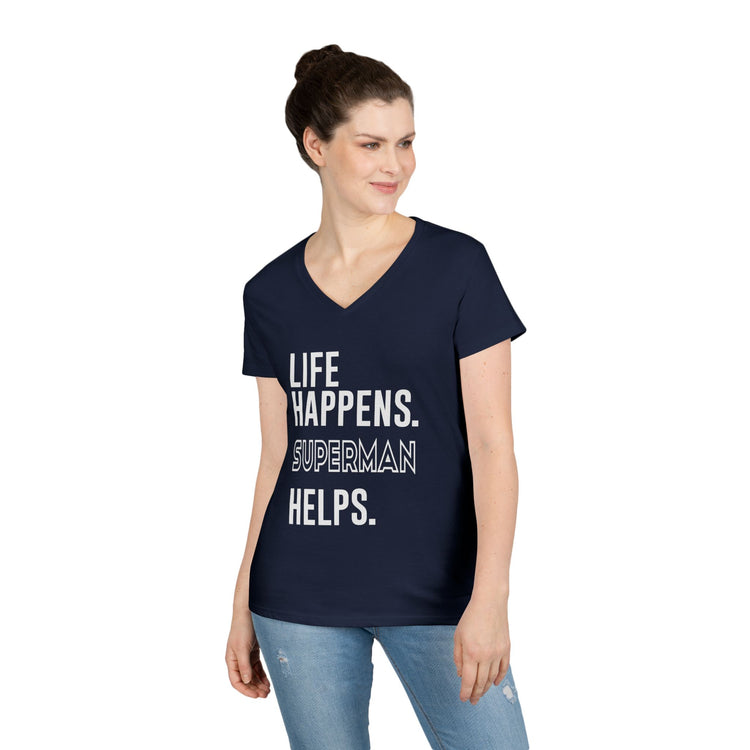 Life Happens Superman Helps V-Neck Tee