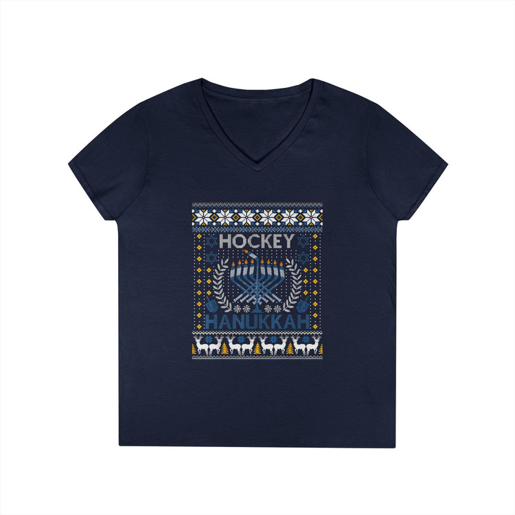 Hockey Hanukkah Ugly Sweater Ladies' V-Neck Tee