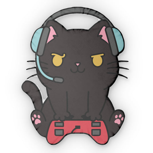 Evil Gamer Cat-Shaped Pillow