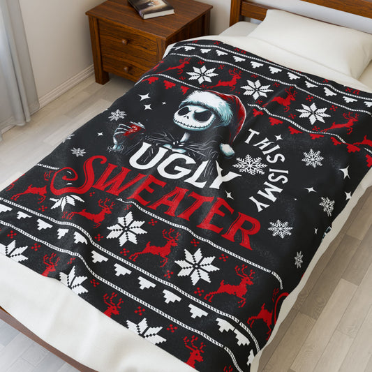 Skellington's Ugly Christmas Velveteen Plush Blanket