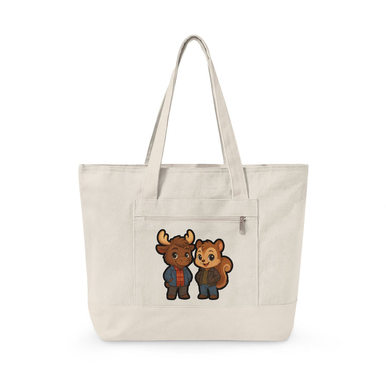 Moose & Squirrel Zippered Canvas Tote