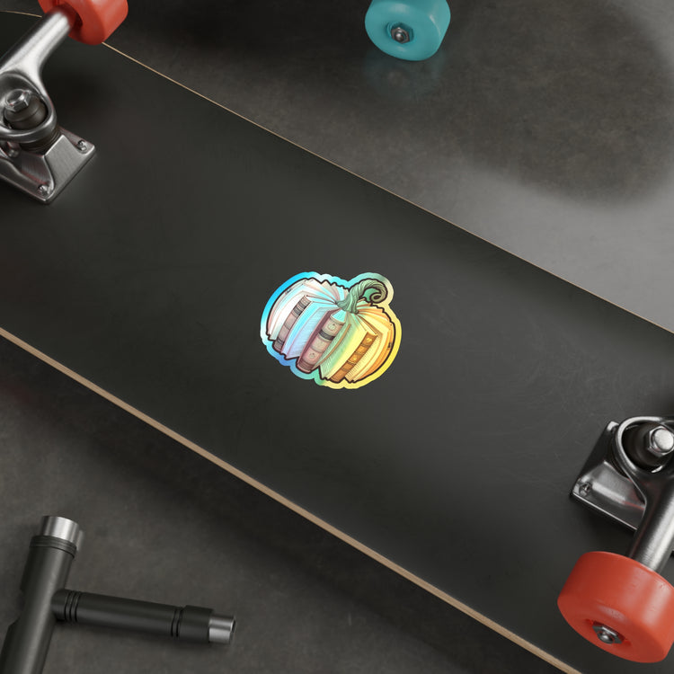 Bookish Pumpkin Holographic Sticker