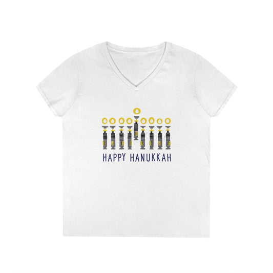 Lightsabers Menorah Ladies' V-Neck Tee
