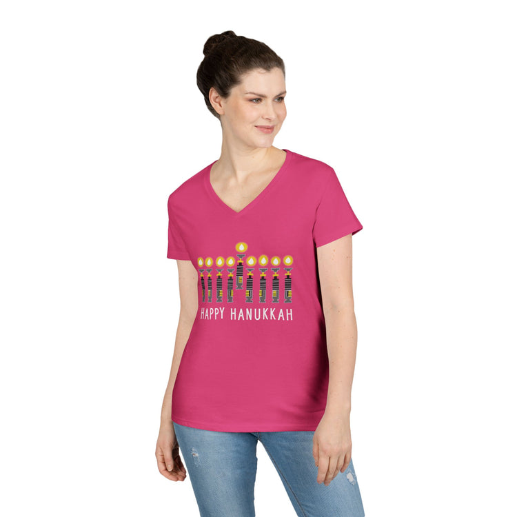 Lightsabers Menorah Ladies' V-Neck Tee