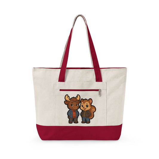 Moose & Squirrel Zippered Canvas Tote