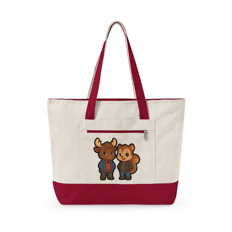 Moose & Squirrel Zippered Canvas Tote