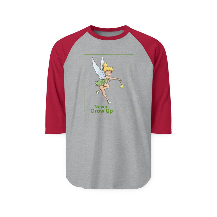 Never Grow Up 3/4 Raglan Shirt - Fandom-Made