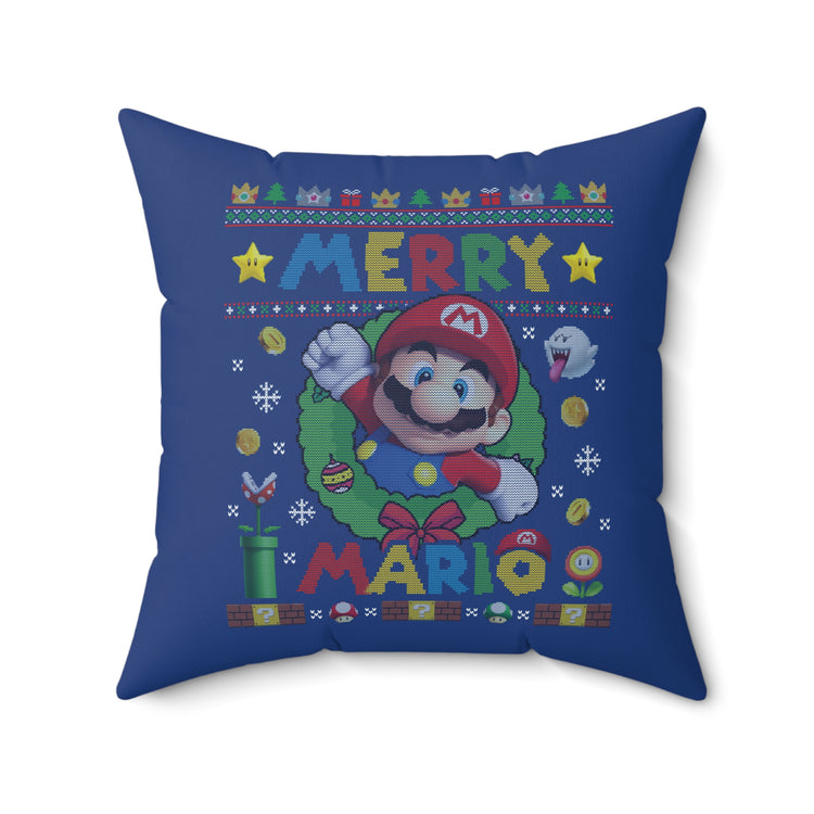 Merry Mario Faux Suede Square Pillow