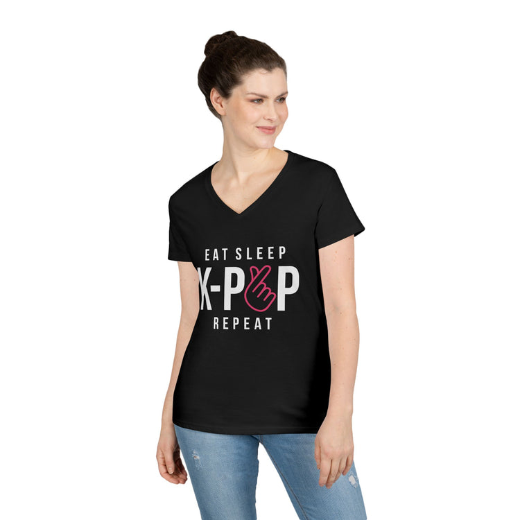 Eat Sleep KPop Repeat Ladies' V-Neck Tee