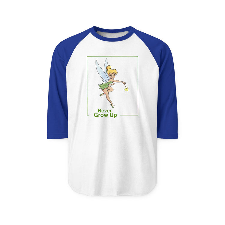 Never Grow Up 3/4 Raglan Shirt - Fandom-Made