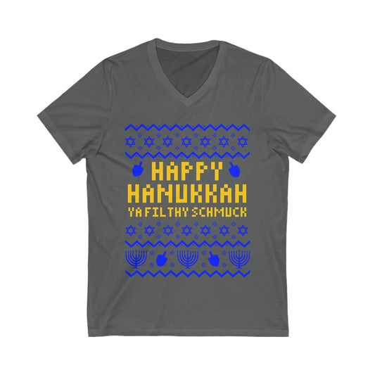 Happy Hanukkah Ugly Sweater V-Neck Tee - Fandom-Made