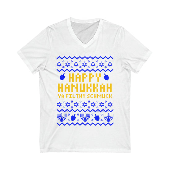 Happy Hanukkah Ugly Sweater V-Neck Tee - Fandom-Made