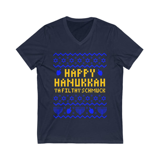 Happy Hanukkah Ugly Sweater V-Neck Tee - Fandom-Made