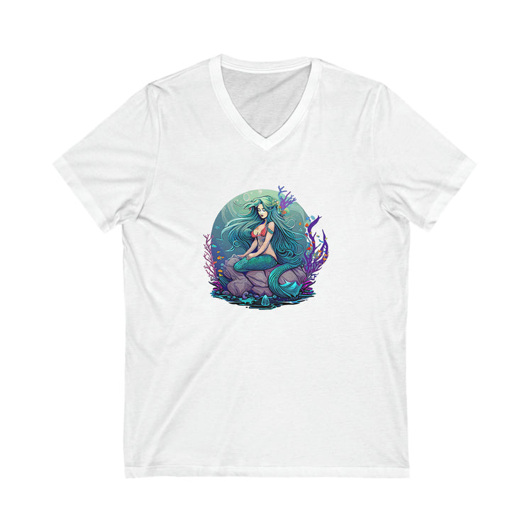 Mermaid Sitting V-Neck Tee - Fandom-Made