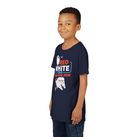 Red White Pew Pew Pew Youth Tee - Fandom-Made