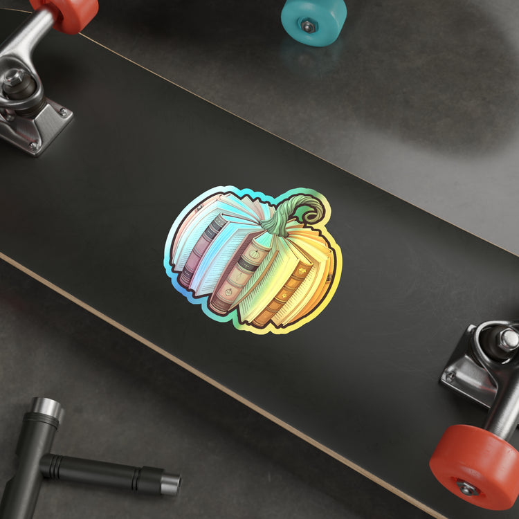 Bookish Pumpkin Holographic Sticker