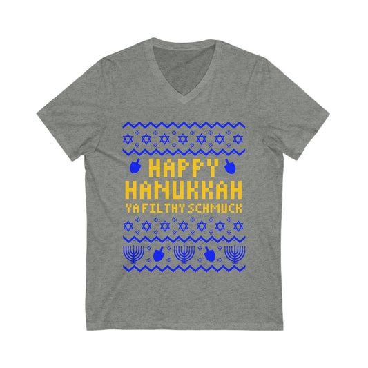 Happy Hanukkah Ugly Sweater V-Neck Tee - Fandom-Made