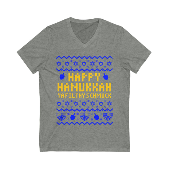 Happy Hanukkah Ugly Sweater V-Neck Tee - Fandom-Made