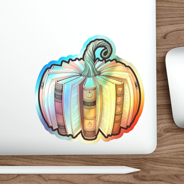 Bookish Pumpkin Holographic Sticker