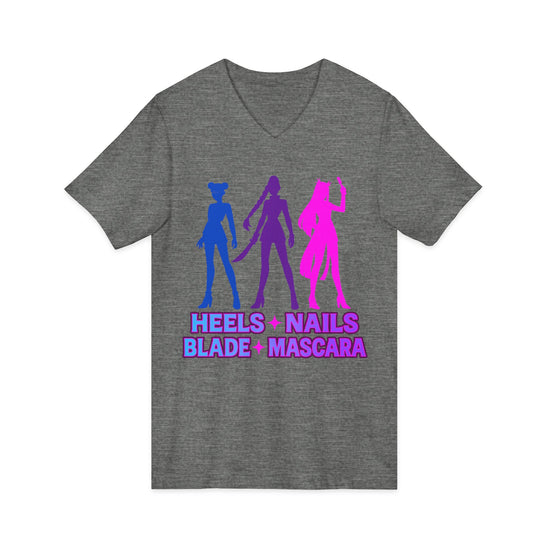 Heels Nails Blade Mascara Unisex V-Neck Tee - Fandom-Made