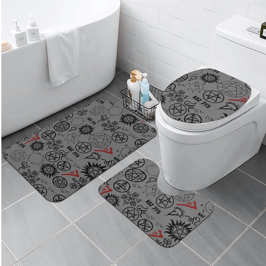 Supernatural Symbols All-Over Print Bathroom Toilet Set - Fandom-Made