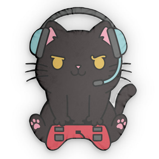 Evil Gamer Cat-Shaped Pillow